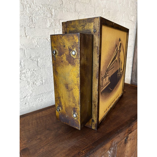 Black Mid-Century Industrial Illuminated Double-Sided Sign Cabinet with His Master's Voice Panels, 1950 For Sale - Image 8 of 10