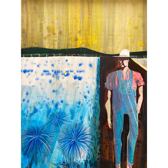 Paul Bowen Vintage 1990's Provincetown Modernist " Untitled Blue Trees " Original Signed Framed Mixed Media Painting For Sale - Image 14 of 18