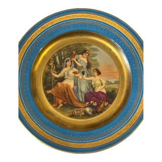 Antique Victorian Royal Vienna Porcelain Gilt Decorated Scenic Plate Bachantes For Sale
