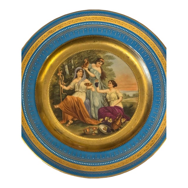 Antique Victorian Royal Vienna Porcelain Gilt Decorated Scenic Plate Bachantes For Sale