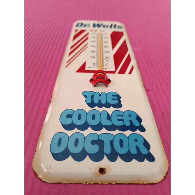 Not Yet Made - Made To Order Premium Vintage-Style "Dr. Wells - The Cooler Doctor" Hand-Painted Steel Thermometer Sign For Sale - Image 5 of 13