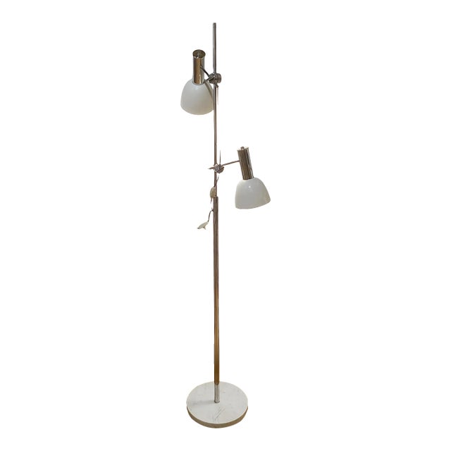 70s Italian Chrome Double-Headed Floor Lamp With Marble Base For Sale