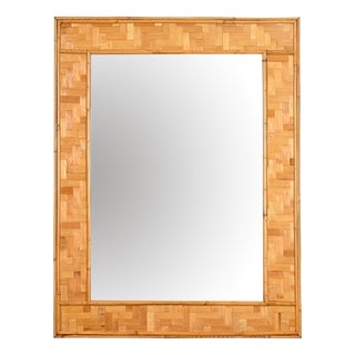 Large French Riviera Rectangular Mirror in Bamboo and Woven Rattan, Italy, 1960s For Sale