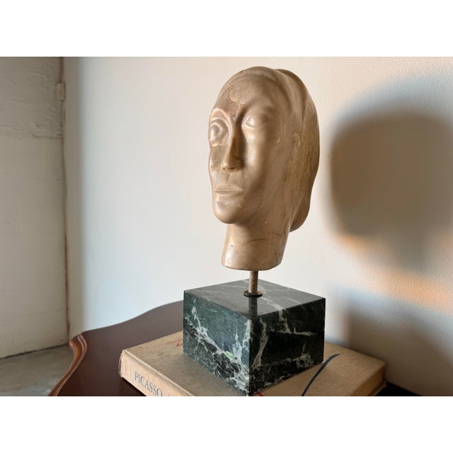Abstract Vintage Carved Marble Woman Head Sculpture on Italian Marble Base/ Sold For Sale - Image 3 of 12