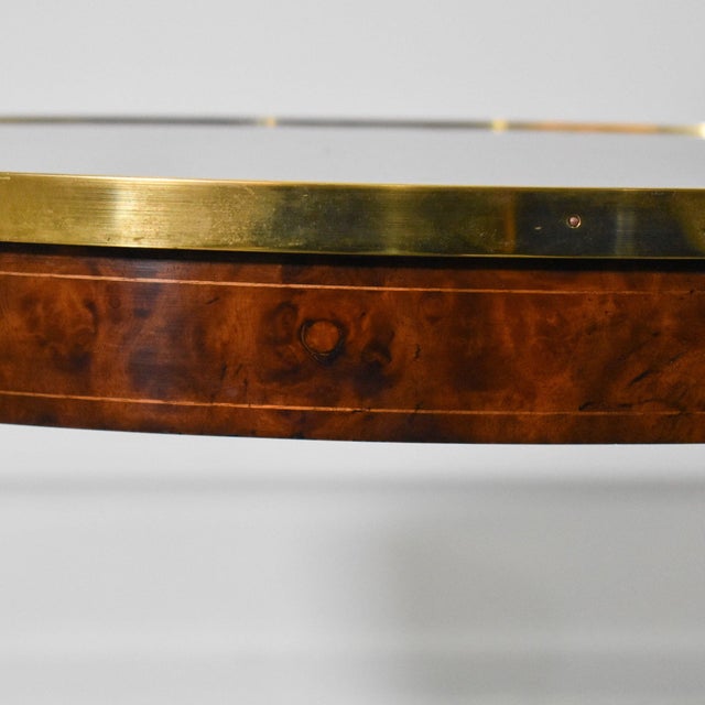 Regency Burl Walnut and Brass Oval Side Tables by Henredon - A Pair For Sale In Tampa - Image 6 of 6