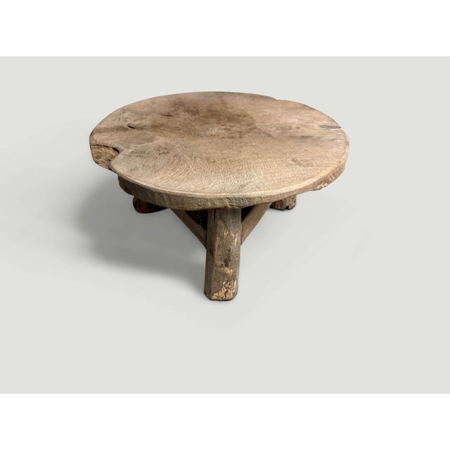 Andrianna Shamaris Antique Teak Wood Round Side Table or Stool For Sale - Image 4 of 5