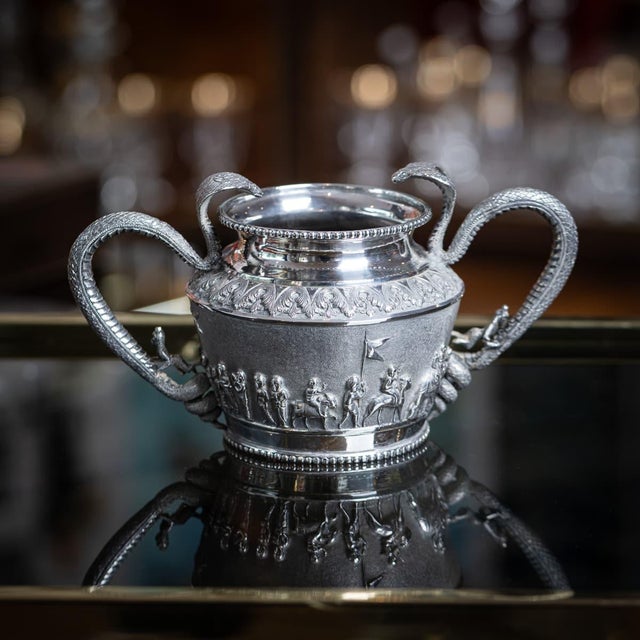 Antique late-19th century indian (madras) solid silver double handled very large sugar bowl, beautifully decorated with a...