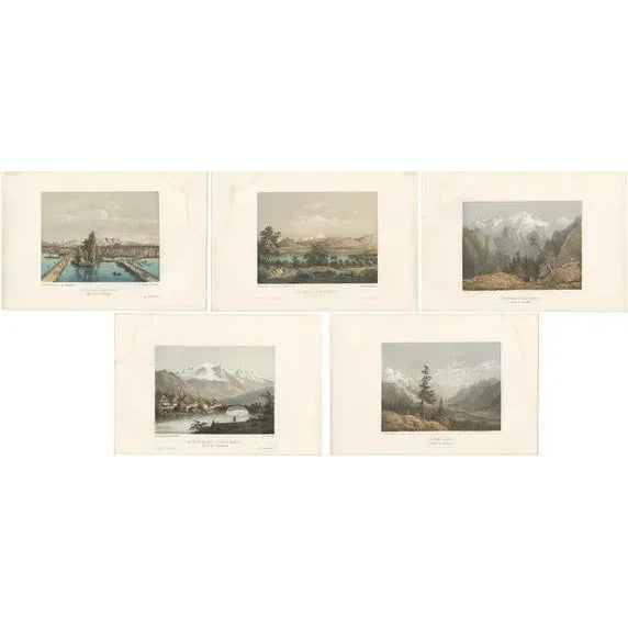 Paper Morel, Illustrations of Switzerland, Mont Blanc, 1850s, Prints, Set of 5 For Sale - Image 7 of 7