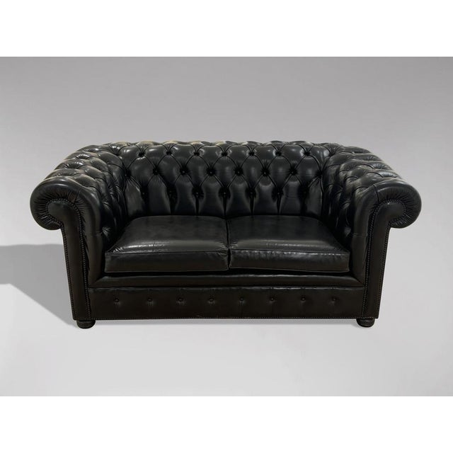 Black Black Leather Chesterfield 2-Seater Sofa, 1960s For Sale - Image 8 of 8