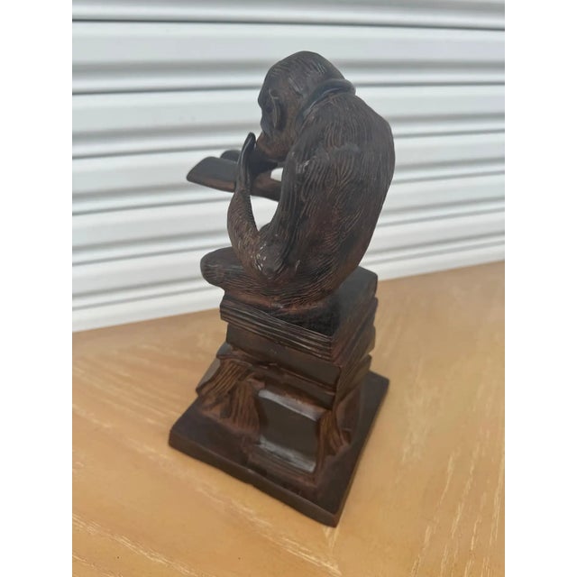 Expressionism Vintage Darwin Bronze Thinking Monkey Statue For Sale - Image 3 of 7