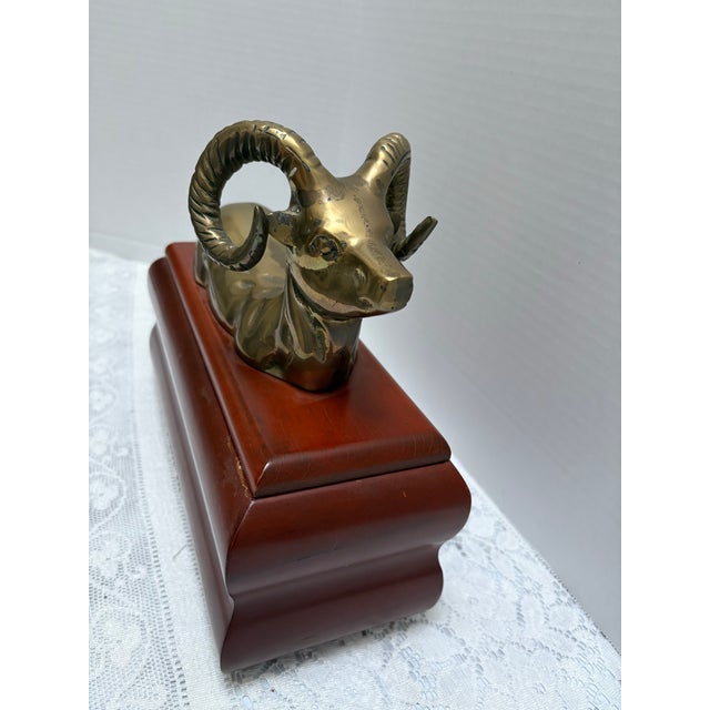 Vintage Hollywood Regency Brass Ram Wood Decor Box For Sale In Sacramento - Image 6 of 8