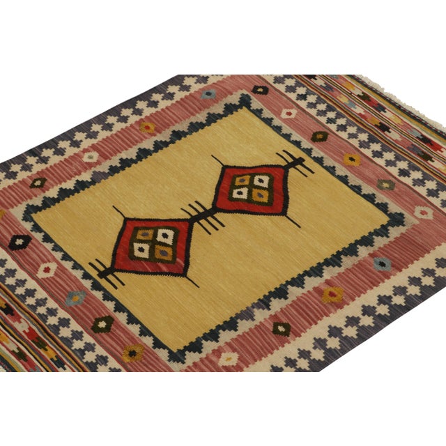 Rug & Kilim Vintage Sofreh Kilim Rug in Camel, Red Medallions and Colorful Tribal Borders For Sale - Image 4 of 7