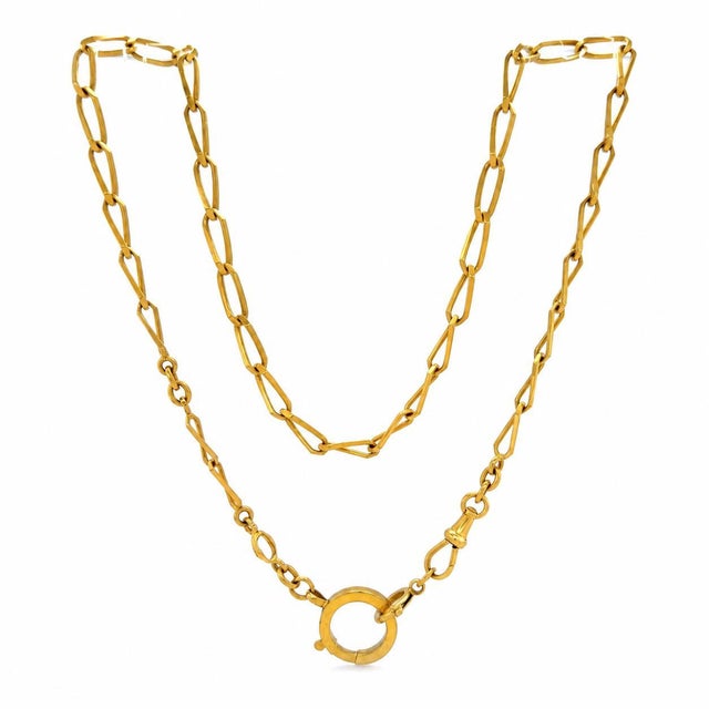 A beautiful late Victorian yellow gold fob link necklace, featuring an elegant elongated link design with a refined,...