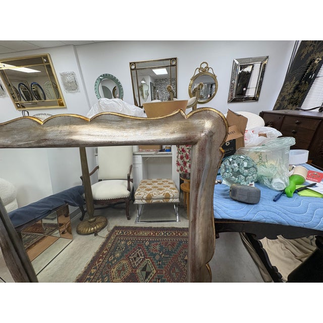 Silver Italian Hollywood Regency Giltwood Mirror For Sale - Image 8 of 10