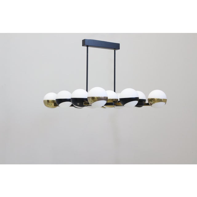 Black Vintage 12-Light Opal Glass and Metal Pendant Lamp from Stilnovo, 1958 For Sale - Image 8 of 18