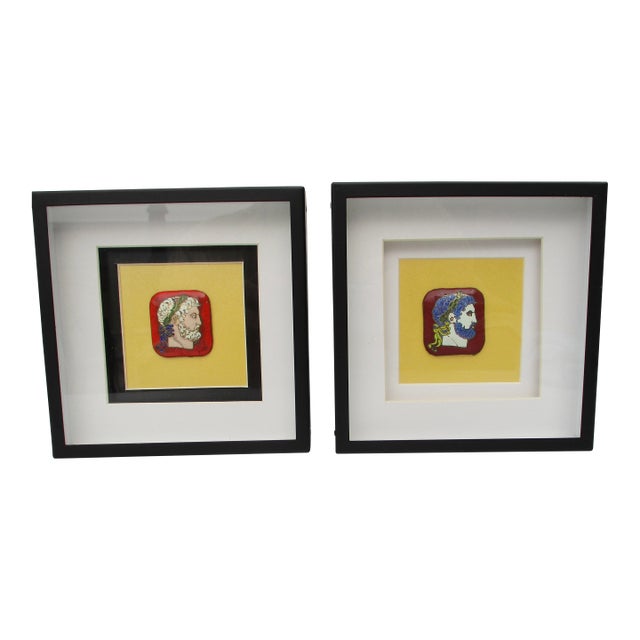 Vintage Floriano Vecchi Enamel Classical Head Paintings - A Pair of 2 For Sale