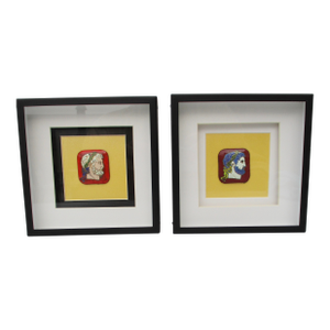 Vintage Floriano Vecchi Enamel Classical Head Paintings - A Pair of 2