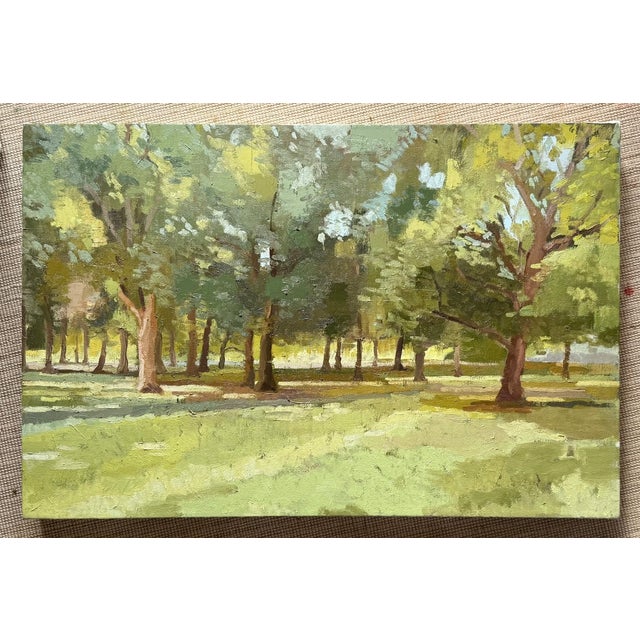 This painting is an impressionistic representation of a park. I enjoy the brushmarks of all the different hues of green.