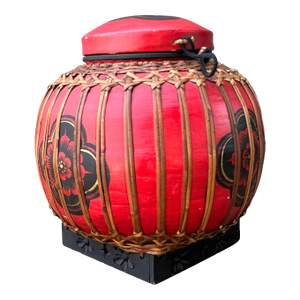 Vintage Asian Rattan Wrapped Lidded Basket