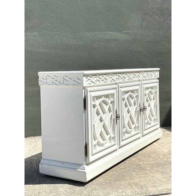Hollywood Regency Vintage Chinese Chippendale Fretwork Credenza For Sale - Image 3 of 12
