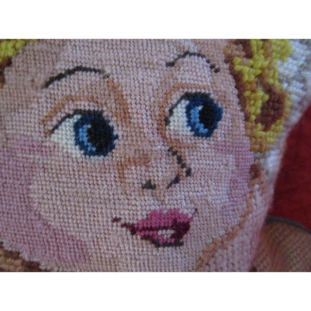 Vintage Golden Hair Angel Needlepoint Decorative Pillow Velvet Back For Sale In Phoenix - Image 6 of 7