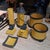Yellow Art Deco Desk Set in Yellow and Black Crackled Ceramic, 1930s, Set of 7 For Sale - Image 8 of 9