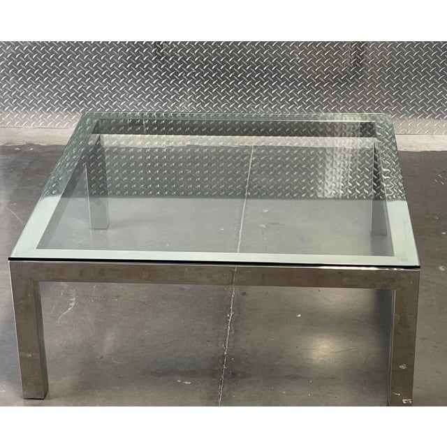 Glass MCM Chrome and Glass Coffee Table, Milo Baughman Style, Mid Century Modern For Sale - Image 7 of 12