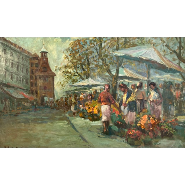 Kazimier Rubolowski, Place du Molard et son Marché aux Fleurs, Oil on Panel, Framed For Sale - Image 16 of 16