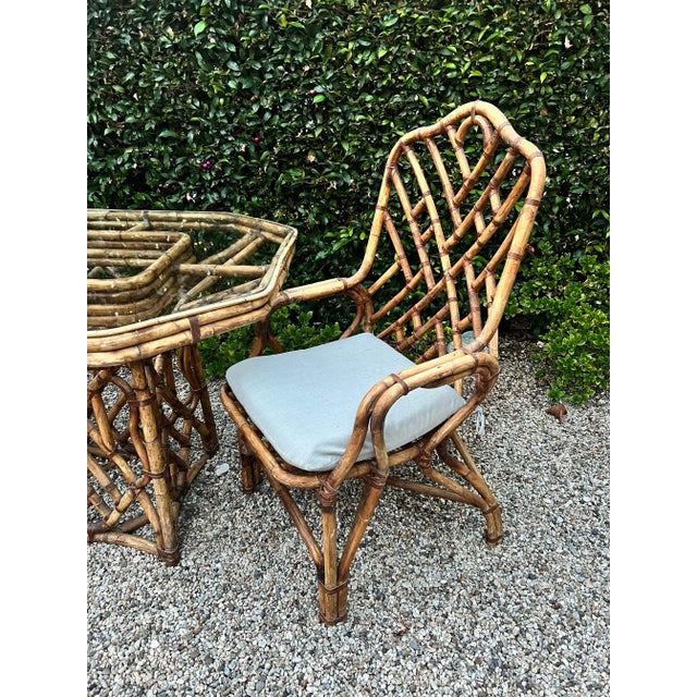 Mid-Century Modern 1960s Bamboo Dining Table & Matching Chairs in The Style of Louis Sognot, France- Set of 3 For Sale - Image 3 of 12