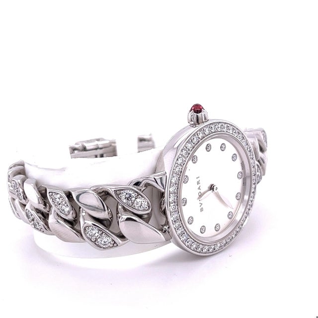White Bvlgari 31mm Catene Watch with 18k White Gold and Diamond Link Strap For Sale - Image 8 of 10