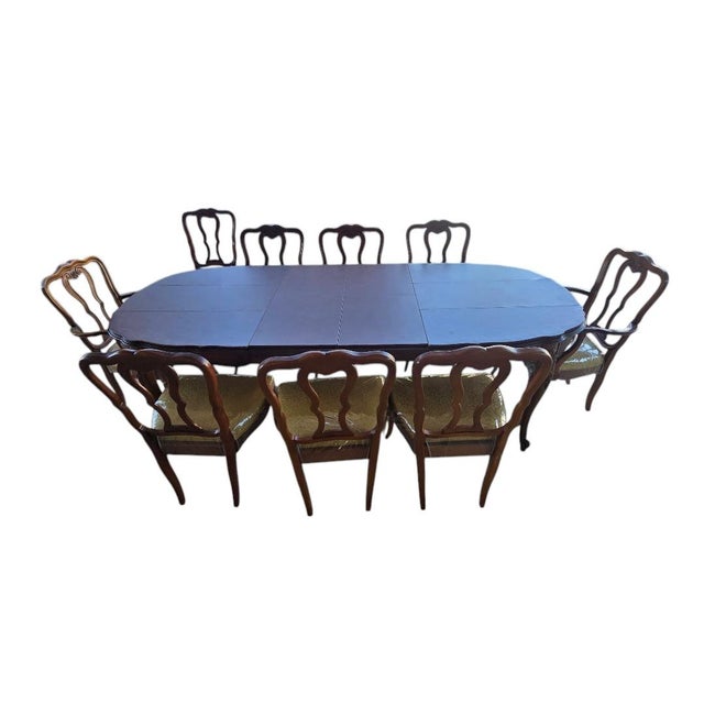 Mid 20th Century White Furniture Co. French Provincial Walnut Dining Set With 8 Chairs & Expandable Table For Sale - Image 9 of 10