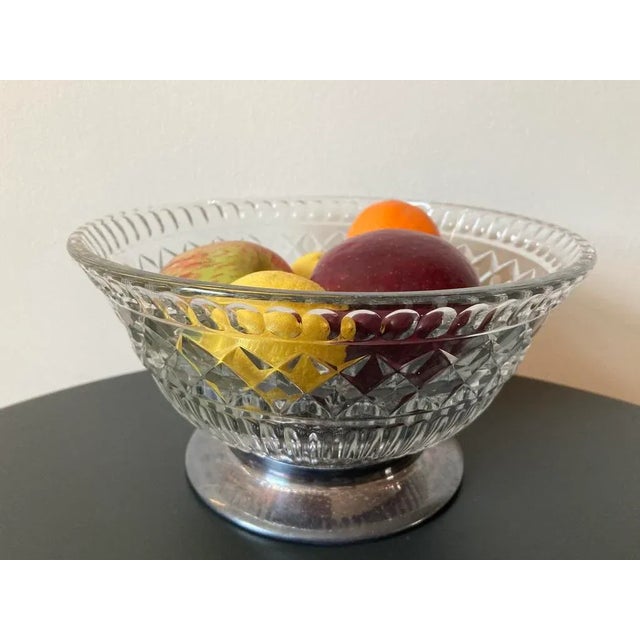 Transparent English Art Deco Crystal Glass and Silver Centerpiece Bowl, Circa Early 20th Century For Sale - Image 8 of 12