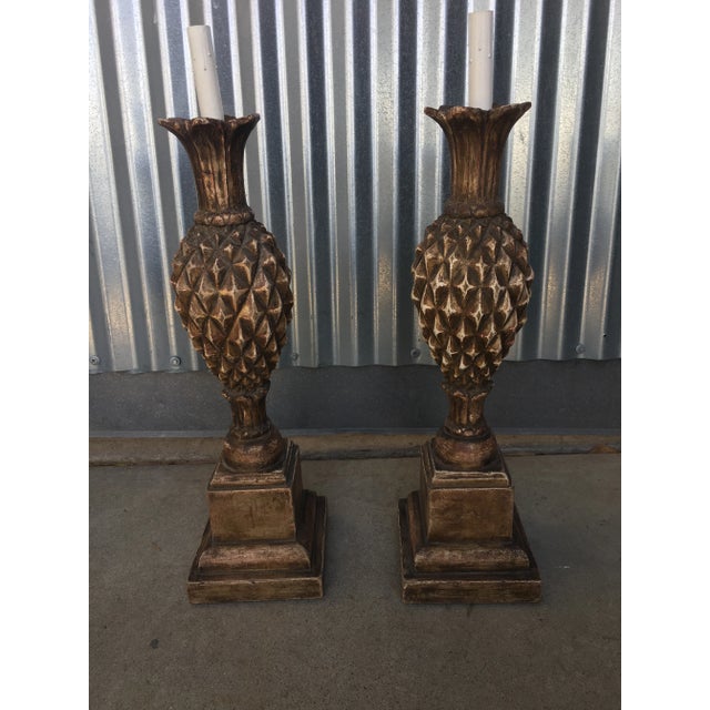 Vintage Large Thomas W. Morgan Silver Giltwood Pineapple Lamps - A Pair For Sale - Image 11 of 11