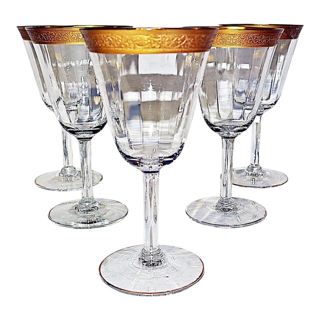 Vintage Gilt Rim Wine Stems- Set of 5 For Sale