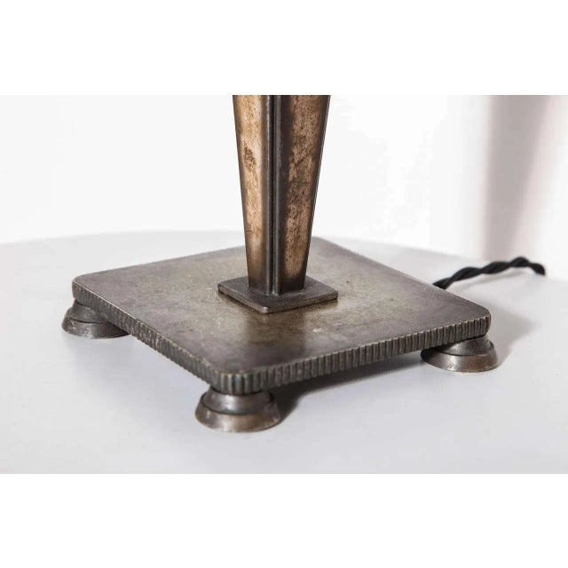 Bronze 1925 Arts & Crafts Bronze Table Lamp with Bronze Pyramidal Shade For Sale - Image 8 of 11