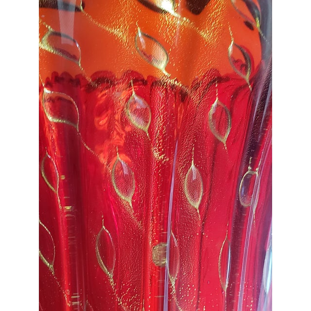 Vintage Murano Glass Vase Bullicante Red Gold Attr Barovier Toso For Sale - Image 16 of 17