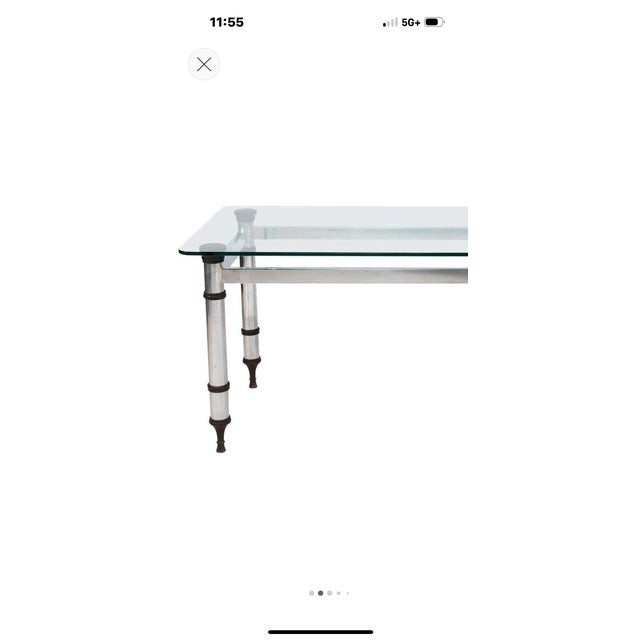 1960s French Maison Jansen Attributed Steel and Bronze Table With Glass Top For Sale In Houston - Image 6 of 10
