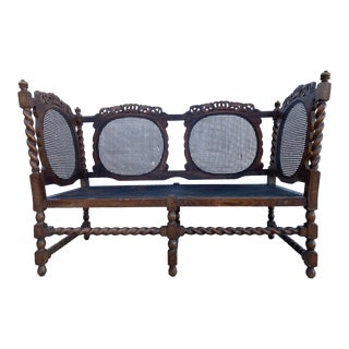 Mid 19th Century Jacobean Renaissance Barley Twist Cherub Carved Parlor Settee For Sale