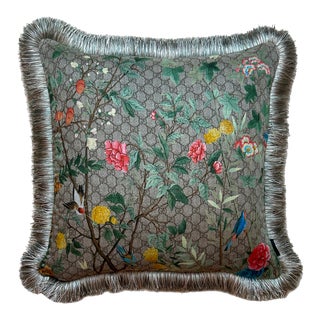 Gucci Logo Tree of Life Tian Chinoiserie Vintage Silk Scarf Pillow For Sale