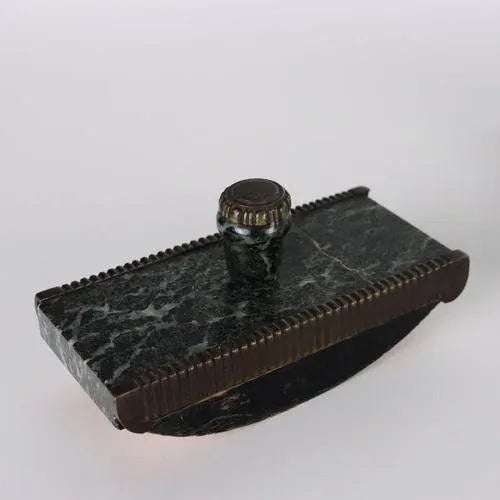 20th Century Inkwell Green Marble Bronze, Italy For Sale - Image 3 of 10