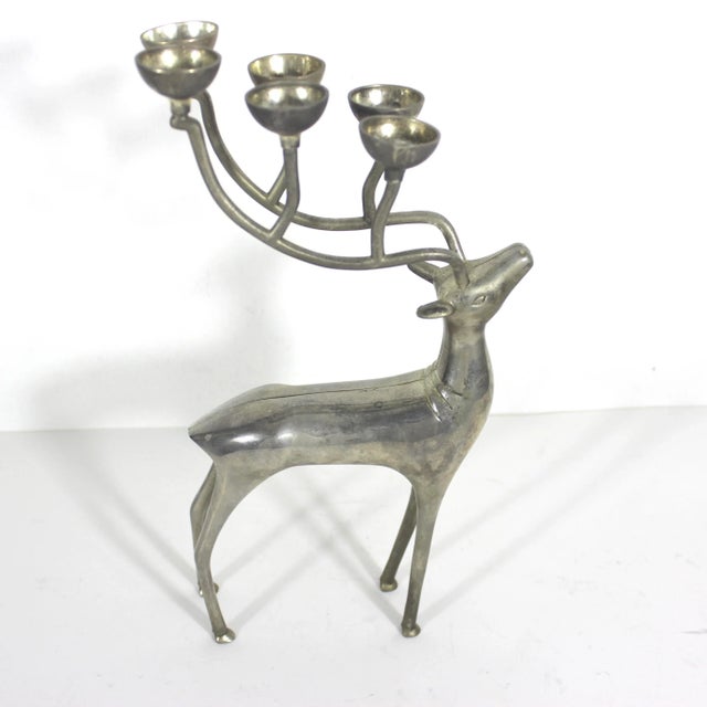 Mid-Century Modern Mid Century Modern Silver Reindeer Candle Holder Candelabra Christmas Decor For Sale - Image 3 of 9