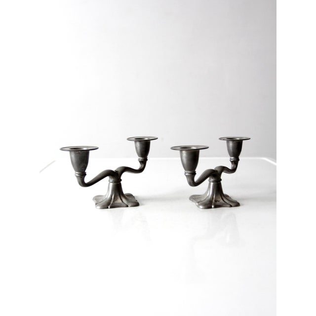 Early 20th Century Antique Art Nouveau Double Candlestick Holders Pair For Sale - Image 5 of 11