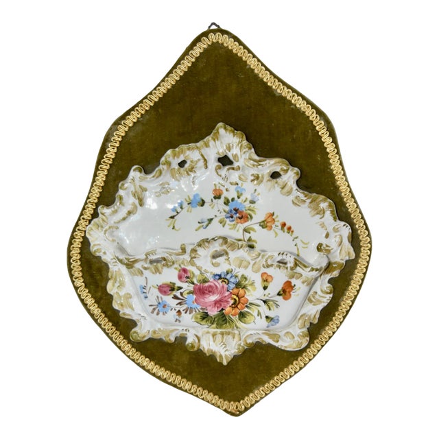 MCM Italian Faience Majolica Wall Decor Hand Painted Pocket Planter Vase For Sale
