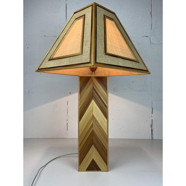 Mid-Century Pencil Reed, Rattan, Bamboo and Brass Coastal Table Lamp, 1970s For Sale - Image 4 of 17