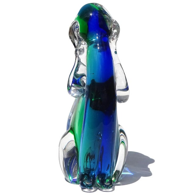 Murano Vintage Sommerso Blue Green Italian Art Glass Puppy Dog Figure Sculpture, Manner of Seguso, Nason For Sale In Orlando - Image 6 of 7