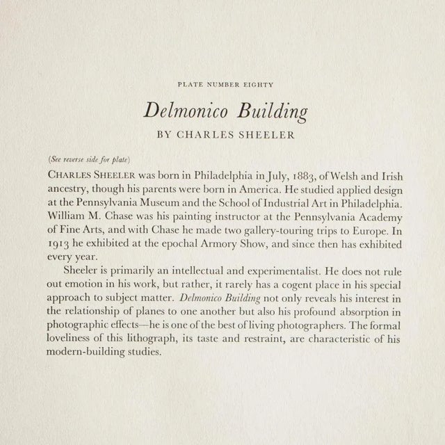 1930s 1939 After Charles Sheeler "Manhattan, Delmonico Building", First Edition Period Lithograph For Sale - Image 5 of 9