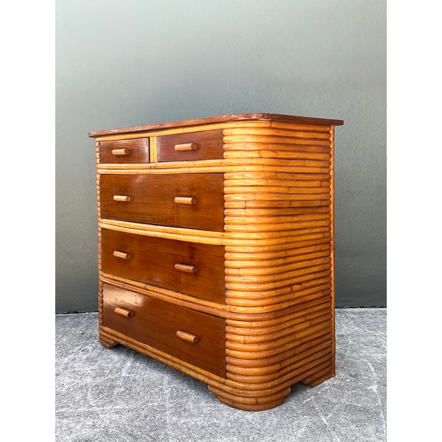 Vintage Deco Stacked Rattan Tall Chest of Drawers For Sale - Image 9 of 12
