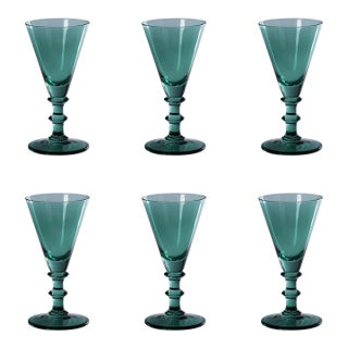 Lorraine 6-Piece Set Vintage Glass Cordial, Dark Ivy For Sale