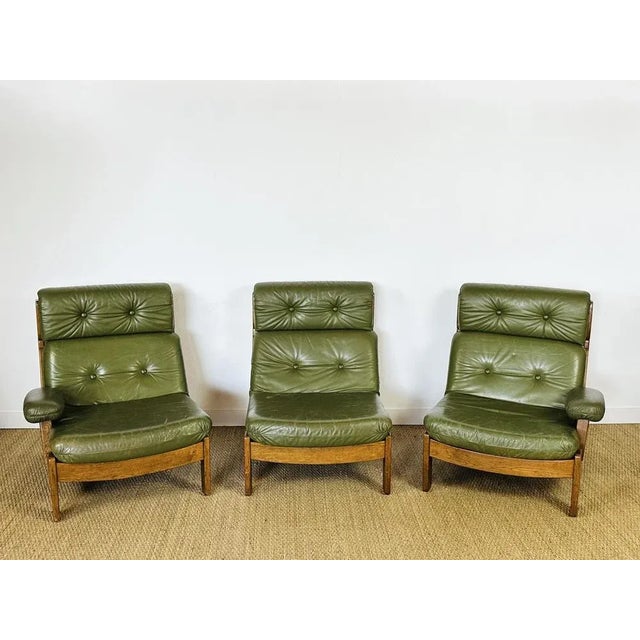 1960s Modular Scandinavian Sofa in Green Leather, 1960s, Set of 3 For Sale - Image 5 of 11