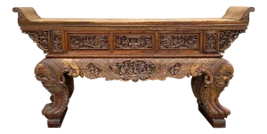 Chinese Vintage Opera Scenery Lion Heads Carving Long Altar Console Table